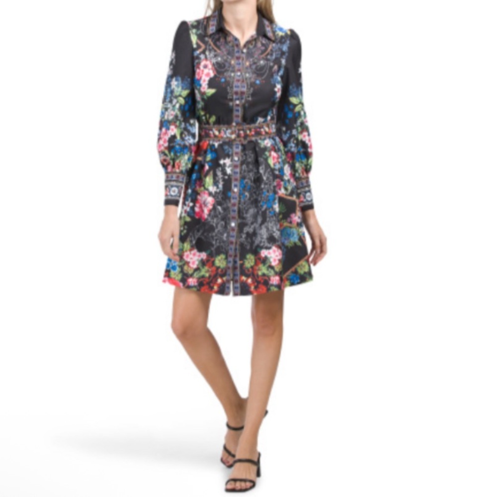 Dalia MacPhee Black and White Floral Jacket size large with belt